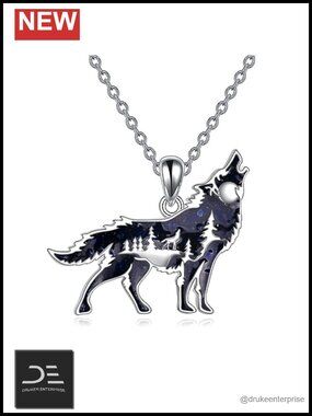 Sterling Silver Wolf Pendant Necklace 925 Jewelry Gift for Women Men Wolf